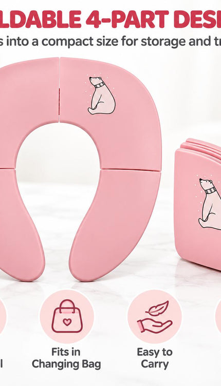 Folding Potty Training Seat for Toddlers, Portable Kids Toilet Trainer with Non Slip Design, Compact Travel Toilet Seat for Boys & Girls, Pink