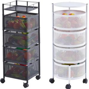 Rotating Storage Rack Trolley Cart – 360° Kitchen & Bathroom Organizer with Wheels