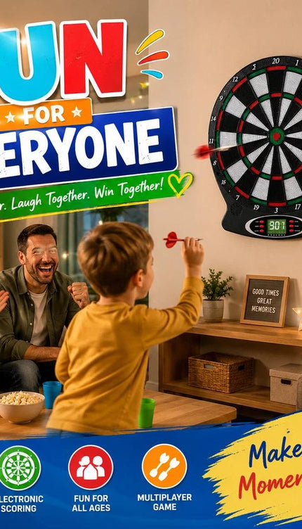 43cm Electronic Dart Board Digital Scoring Display with 6 Darts Family Indoor Pub Game