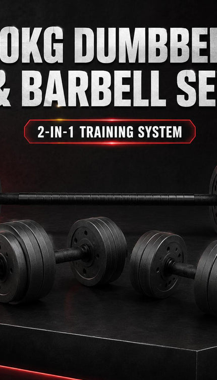 30KG Adjustable Dumbbell & Barbell Set 2-in-1 Weight Training Kit with Connecting Rod for Home Gym Workouts