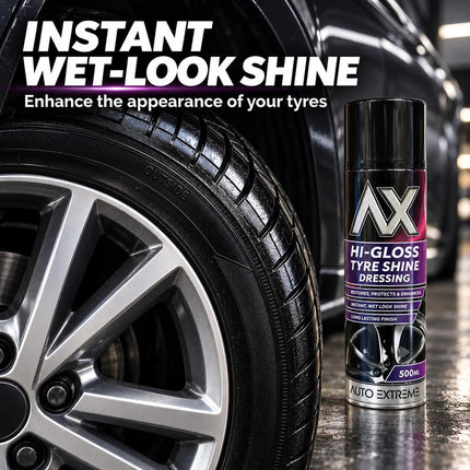 Tyre Shine Spray 500ml High Gloss Wet Look Tyre Dressing, Easy Aerosol Application – Pack of 1 or 2