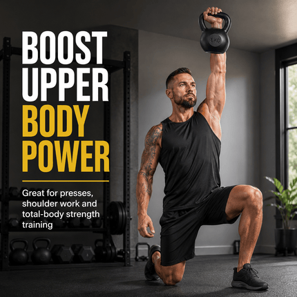 8kg Cast Iron Kettlebell, Black Strength Training Weight with Flat Base for Home Gym Workouts