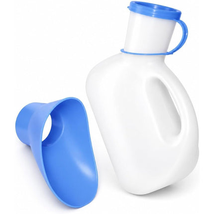 Unisex Urinal Bottle 1L with Lid & Funnel – Reusable Male & Female Urine Container for Elderly Patients, Bedside, Hospital, Travel, Camping & Car Emergency Use