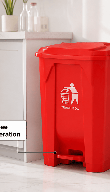 80L Red Pedal Dustbin with Lid, PP5 Plastic Hands-Free Waste Bin, Large Capacity Rubbish Bin for Kitchen, Office, Workspace & Commercial Use