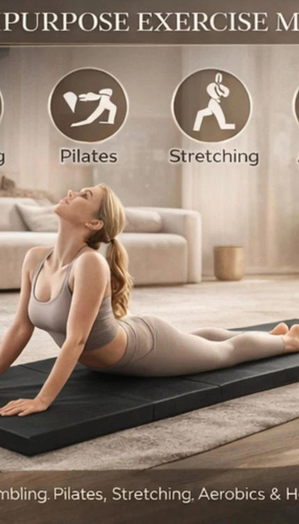 Exercise Mat Tri-Fold PU Yoga Pilates Mat 40mm Thick 180x60