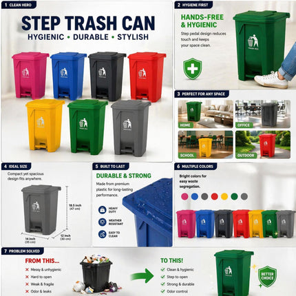 Slim Pedal Bin BPA-Free Plastic Kitchen Bathroom Trash