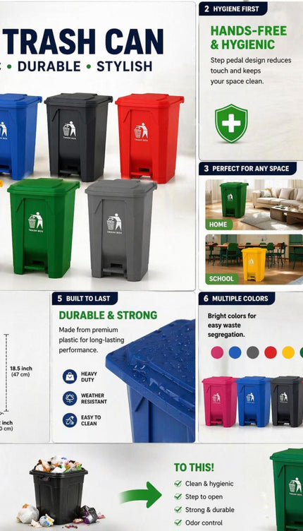 Slim Pedal Bin BPA-Free Plastic Kitchen Bathroom Trash