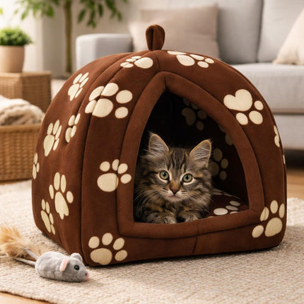 Igloo Pet Bed Cat Bed Kitten Dog Bed Fleece Pyramid Pet House Cozy Washable Warm Cat Cave Pet Tent for Small Animals