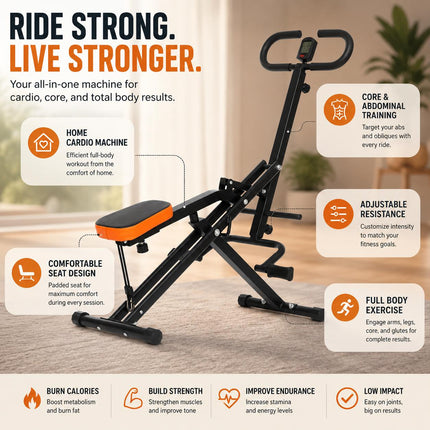 Horse Riding Exercise Machine | Adjustable Ab Trainer Fitness Bike Machine For Home Gym Cardio & Core Workout