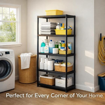 Plastic 4/5 Tier Storage Rack Freestanding Garage Shelving Unit Durable Utility Shelf Organizer for Shed Home & Warehouse Strong Multi-Purpose Rack for Tools & Boxes Easy Assembly