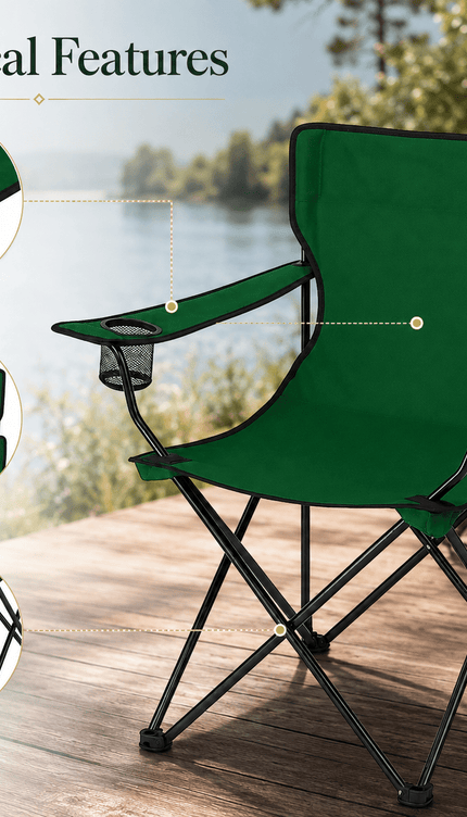 Portable Folding Camping Chair, Lightweight Polyester & Steel Outdoor Chair for Garden, Beach & Picnic, Pack of 1