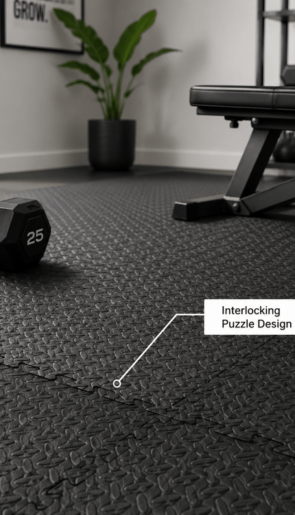 6pc Black EVA Foam Gym Mats 60 × 60 × 1cm with 8 Edge Borders
