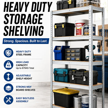 5-Tier Garage Heavy Duty Storage Shelving Unit – Galvanized Steel Metal Rack for Garage, Warehouse, Workshop & Home Storage