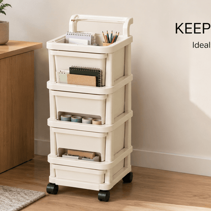 Plastic Storage Trolley Drawer Cabinet on Wheels – Multi-Tier Mobile Storage Organiser for Home, Office, Kitchen, Bathroom & Bedroom