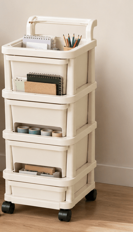Plastic Storage Trolley Drawer Cabinet on Wheels – Multi-Tier Mobile Storage Organiser for Home, Office, Kitchen, Bathroom & Bedroom