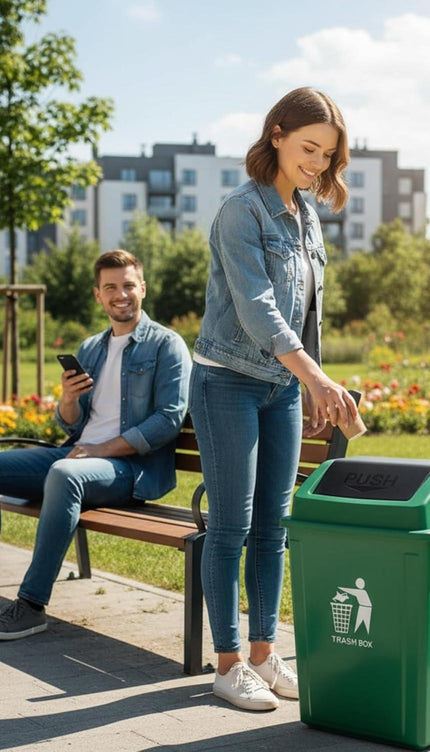 BPA-Free Recycling Bin 30L – Green Plastic Swing Lid Dustbin for Kitchen Office & Commercial Spaces