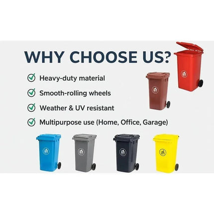 Wheelie Bin 100L 120L Waste Rubbish Dustbin with Lid Rubber Wheels