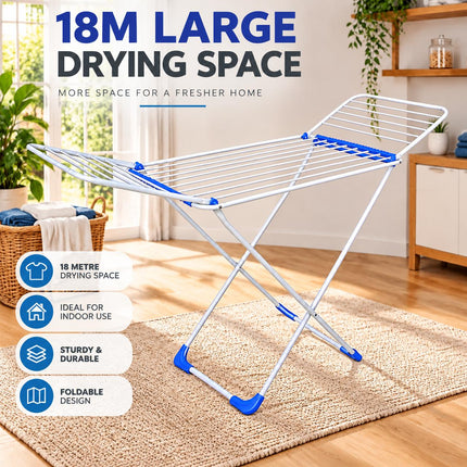 Foldable Clothes Airer 18M Drying Rack with 2 Pack Winged Laundry Dryer Stand Space Saving Foldable Design for Indoor Home Drying