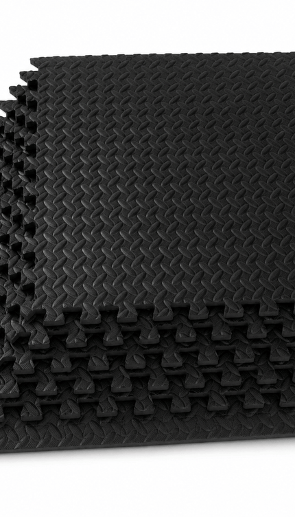 6pc Black EVA Foam Gym Mats 60 × 60 × 1cm with 8 Edge Borders