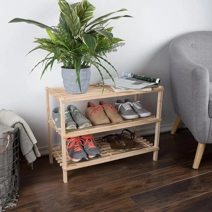2 3 4 TIER SHOE RACK ORGANISER NATURAL SLATED WOOD FOOTWEAR STAND STORAGE SHELF