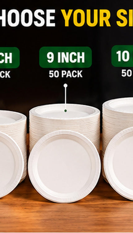 50 Pack Disposable Plates , Biodegradable Sugarcane for Parties, BBQs & Picnics, Choice of 7, 9 or 10 Inch