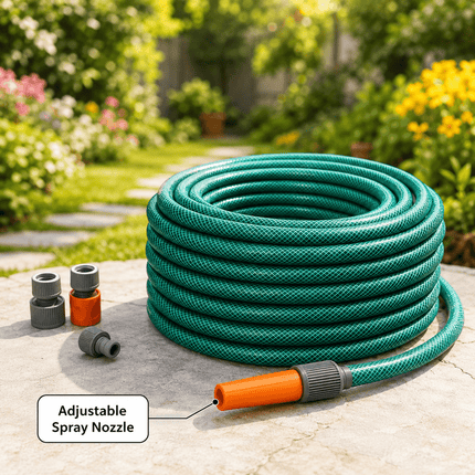 Garden Hose Pipe 12.5mm PVC Water Hose with Adjustable Spray Nozzle, Flexible Outdoor Watering Hose for Garden, Patio & Cleaning