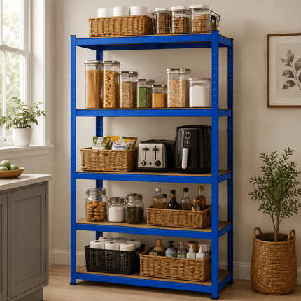 5 Tier Blue Galvanised Steel Shelving Unit 150 x 70 x 30cm, Heavy Duty Adjustable Storage Rack for Garage, Workshop, Warehouse & Home Organisation, Pack of 1