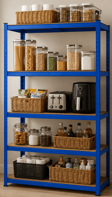 5 Tier Blue Galvanised Steel Shelving Unit 150 x 70 x 30cm, Heavy Duty Adjustable Storage Rack for Garage, Workshop, Warehouse & Home Organisation, Pack of 1