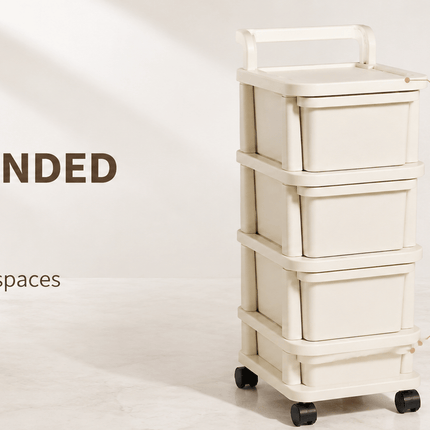 Plastic Storage Trolley Drawer Cabinet on Wheels – Multi-Tier Mobile Storage Organiser for Home, Office, Kitchen, Bathroom & Bedroom