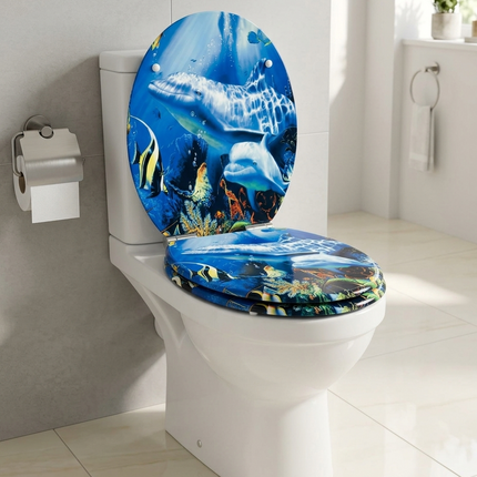 18” Universal Bathroom Toilet Seat – Tropical Fish Novelty WC Seat with Fittings