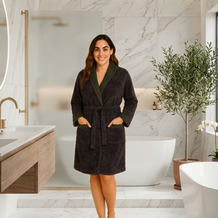 Anthracite Cotton Terry Bathrobe Gown XX-Large Unisex Soft Spa Robe Men & Women
