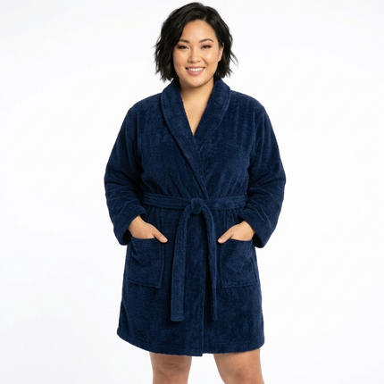 Cotton Terry Bathrobe – Navy Blue (2XL/3XL)