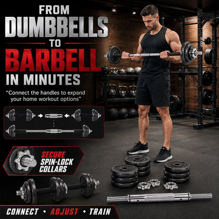20kg Adjustable Cast Iron Dumbbell & Barbell Set
