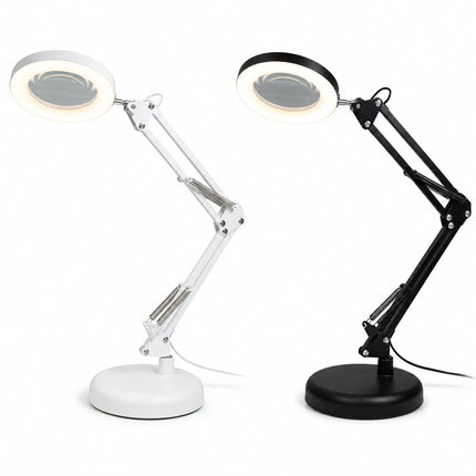 3X Magnifying Glass LED Desk Lamp Stepless Dimmable 3 Colour Swing Arm