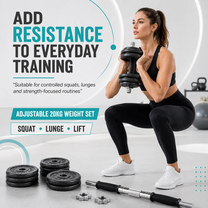 20kg Adjustable Cast Iron Dumbbell & Barbell Set
