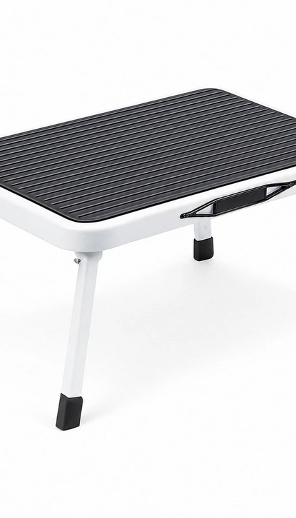 Folding Steel Step Stool Ladder, Non-Slip Mat, White
