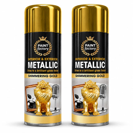 2x Metallic Gold Spray Paint 400ml All-Purpose Aerosol for Wood Metal Plastic