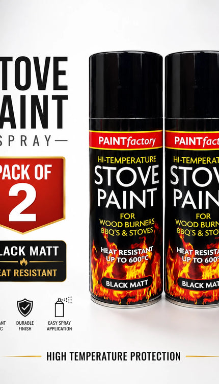 Stove Paint Spray 400ml Black Matt Heat Resistant for Fireplace BBQ Stove 2-Pack