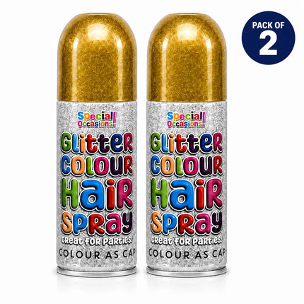2x Temporary Hair Colour Spray Glitter Gold Instant Washable Fancy Dress Up Dye