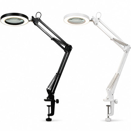 3X Magnifying Desk Lamp LED Light Dimmable 3 Light Colour Step Dimming Swing Arm