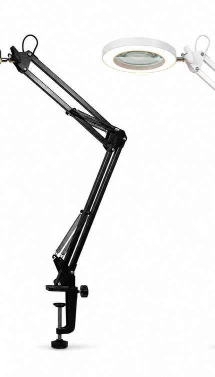 3X Magnifying Desk Lamp LED Light Dimmable 3 Light Colour Step Dimming Swing Arm