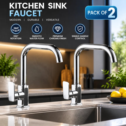 Kitchen Sink Mixer Tap Chrome Single Lever Monobloc 360° Swivel Spout 2 Pack