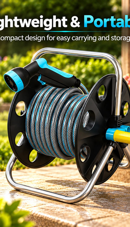 Garden Hose Reel Trolley 20M 1/2" Hose Portable Watering Cart with Spray Gun