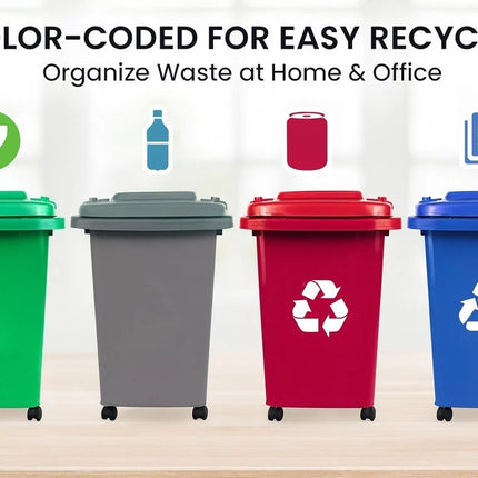 50L Wheelie Bin Dustbin Green Recycling Waste Rubbish Trash Home Office Kitchen