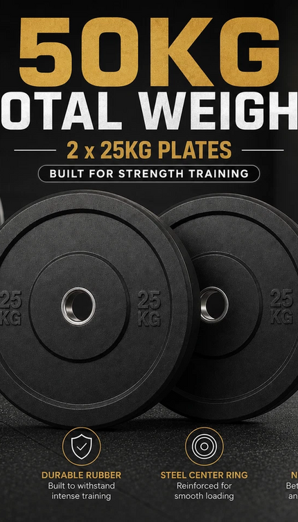 25kg Rubber Bumper Plates – Pack of 2 (50kg Total)