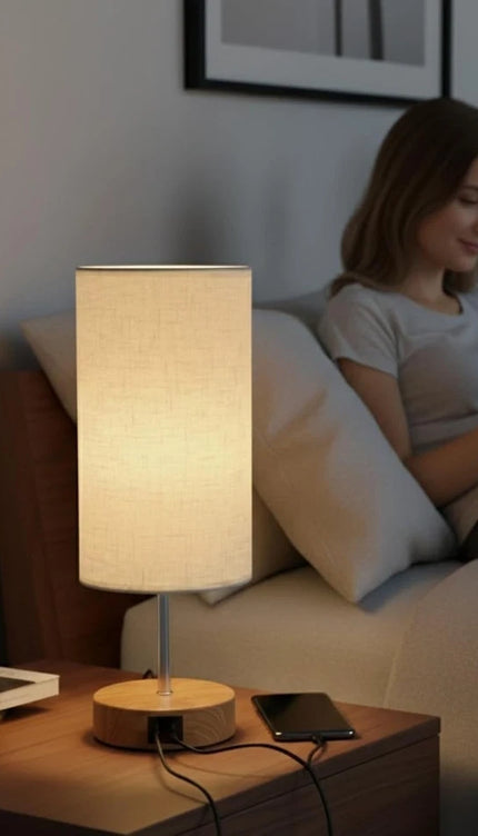 Touch Bedside Table Lamp USB-C Charging Port 3-Way Dimmable Nightstand Light