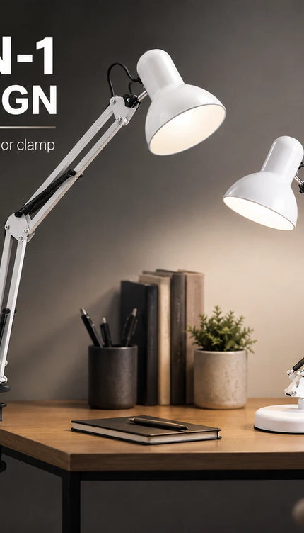Desk Lamp E27 Swing Adjustable Arm Table Light with Clamp Reading Craft Work