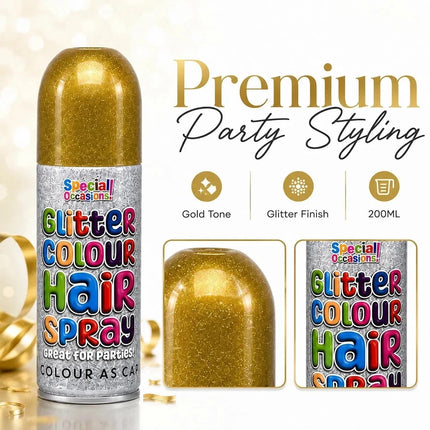 2x Temporary Hair Colour Spray Glitter Gold Instant Washable Fancy Dress Up Dye