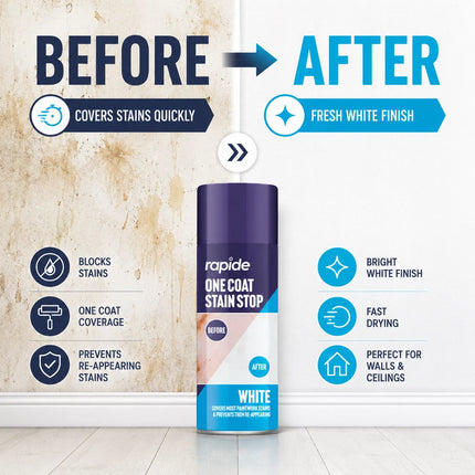 One Coat Stain Stop Spray 400ml White Aerosol Damp Mould Blocker Paint