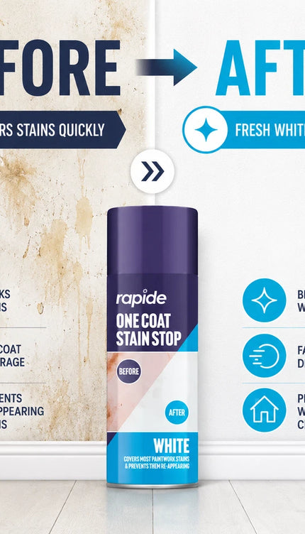 One Coat Stain Stop Spray 400ml White Aerosol Damp Mould Blocker Paint